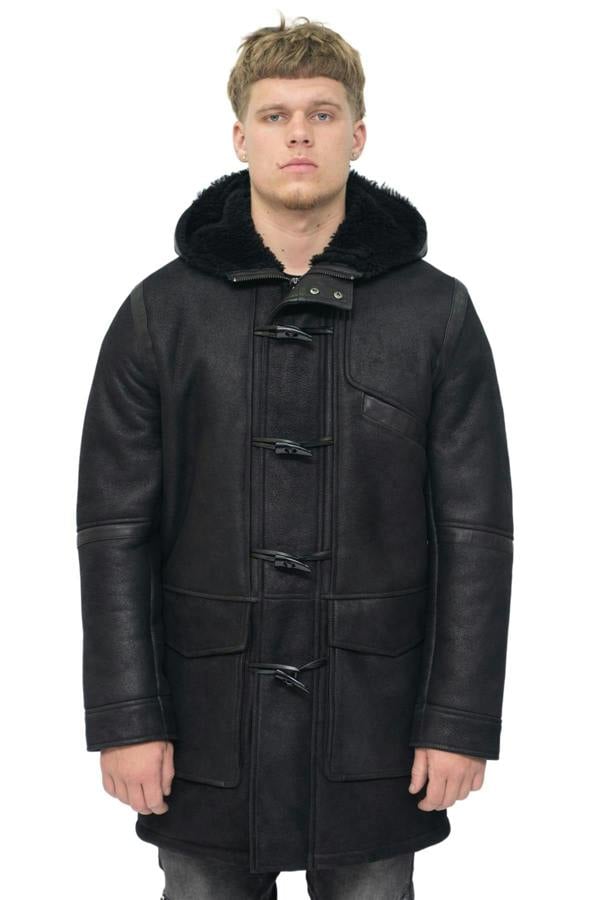 Infinity Leather Mens Winter Sheepskin Leather Hooded Duffle Coat-Montpellier