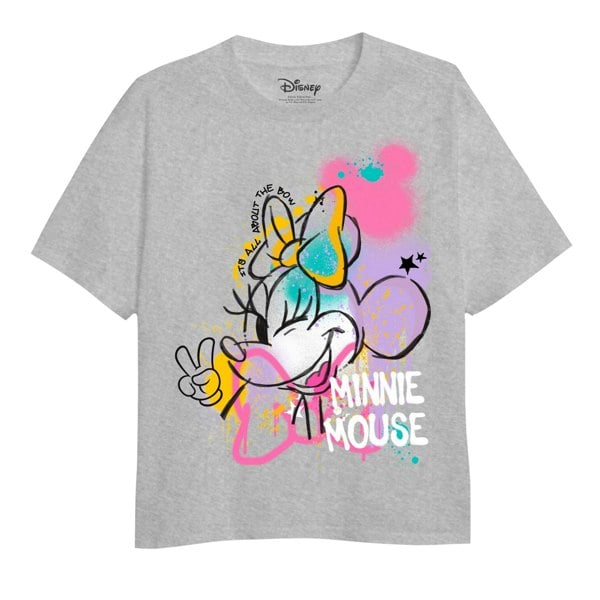 Disney Girls Minnie Mouse Spray Stencil T-Shirt - Grey Heather