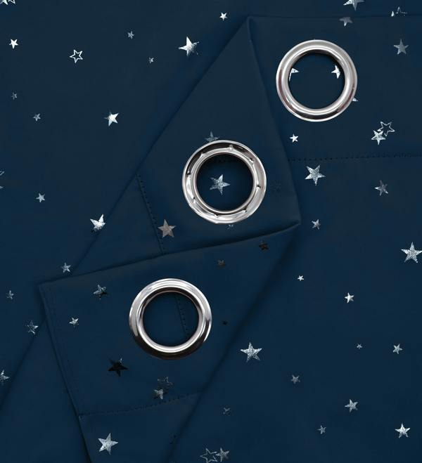 Velosso Trendy Star Print Ring Top Thermal Blackout Curtains, Energy Saving Bedroom Curtains, Easy Care, Wrinkle Resistant - 117cm x 213cm