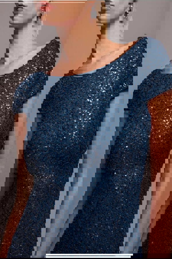 Cowl Back Sequin Maxi Dress - Navy DR3191