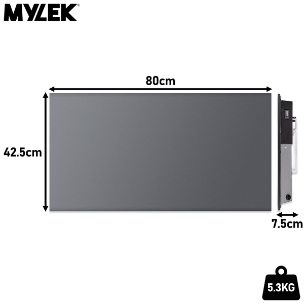 MYLEK Electric Radiator Panel Heater Grey WIFI Smart APP Eco 1500W Bathroom Safe Wall Mounted Timer Thermostat