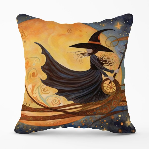 Warren Reed Whimsical Witch On A Broomstick Cushions