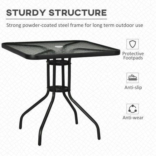 Wyld Haus Laloke Metal And Glass Square Garden Dining Table With Umbrella Hole