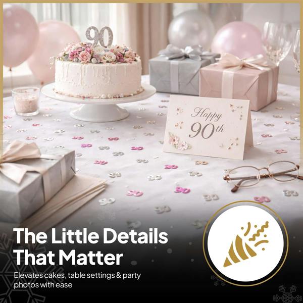 Pink and Silver 90th Birthday Foil Confetti Decoration Set, Metallic Finish for Tables and Displays image 5