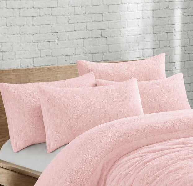 Night Zone Teddy Bear Fleece Pillowcases Pair – Soft Warm Plush Pillow Covers - Pink