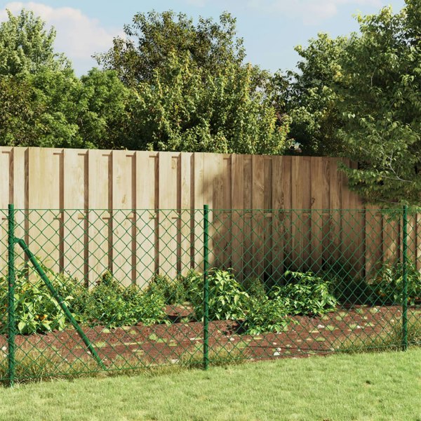 Berkfield Chain Link Fence with Spike Anchors Green 1.1x25 m