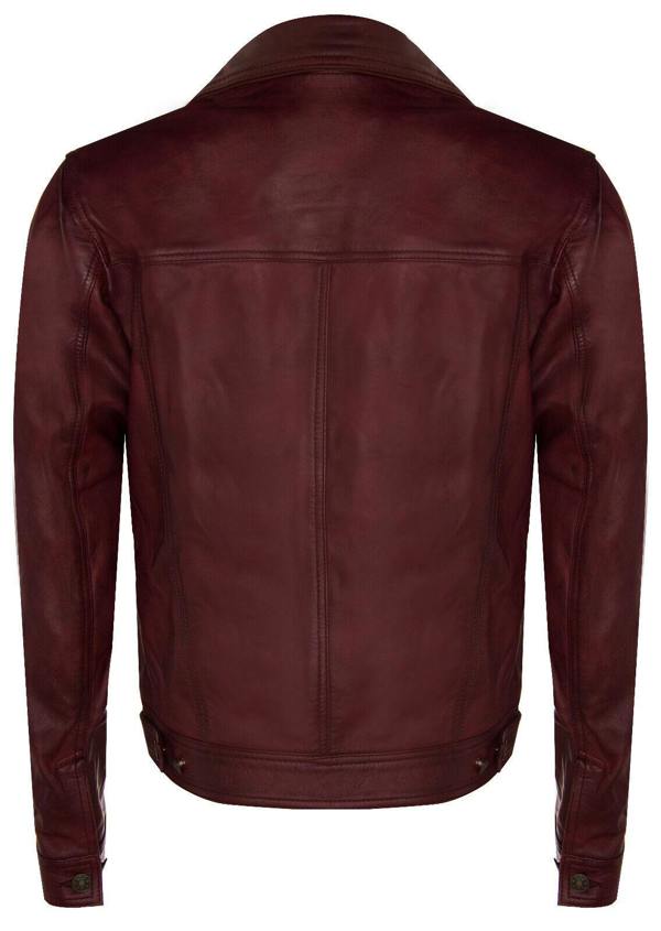 Infinity Leather Mens Trucker Slim Fit Leather Shirt Jeans Jacket