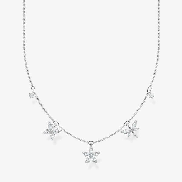 THOMAS SABO Sterling Silver White Cubic Zirconia Flower Necklace KE2100-051-14