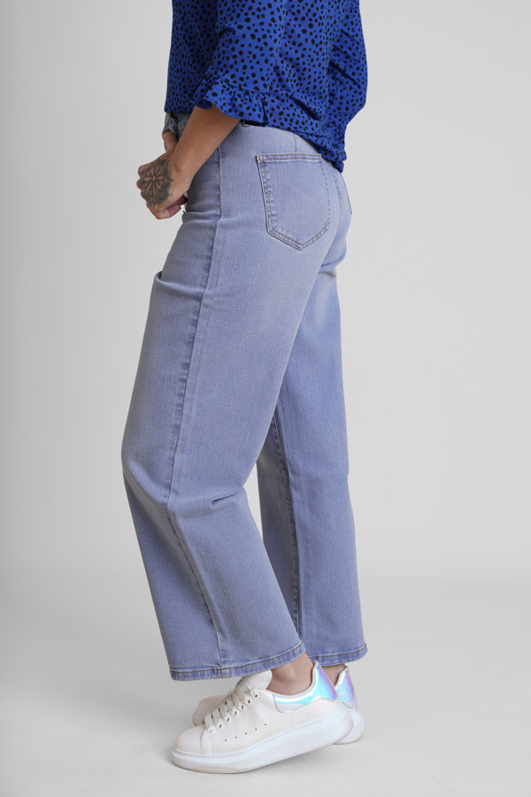 ENORSIA Sky Decorative Button Cropped Wide Leg Jeans