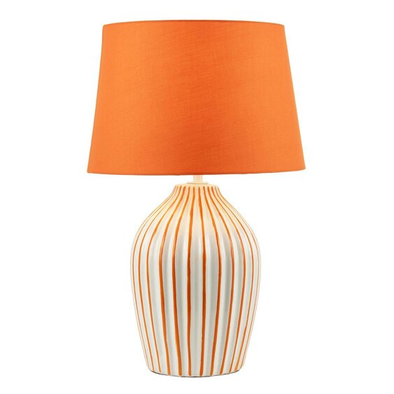 Happy Homewares Orange and White Gloss Ceramic Table Lamp with Hand Painted Stripes