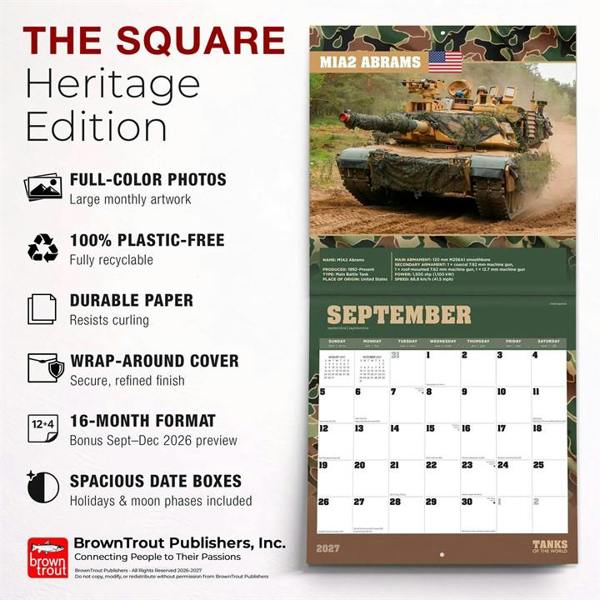 Tanks Of The World Calendar 2027, Wall Calendars, Month To View, History & Literature, Gift