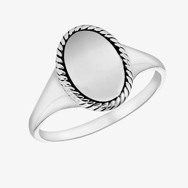 T. H. Baker Silver Oval Twist Edge Signet Ring 8.81.0489