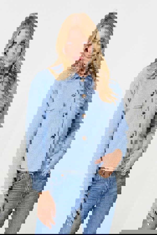 Blue | Flannel Cropped Pocket Front Shacket
