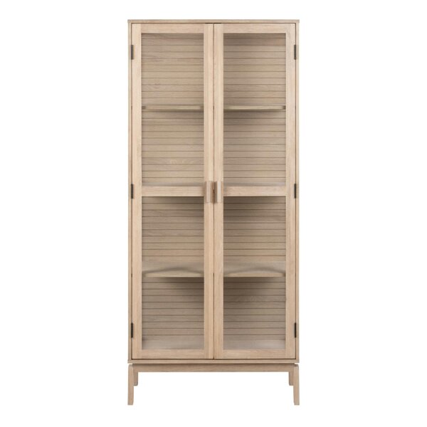 Wyld Haus Nakskov White Oak Wood Panelled Display Cabinet 2 Glass Doors