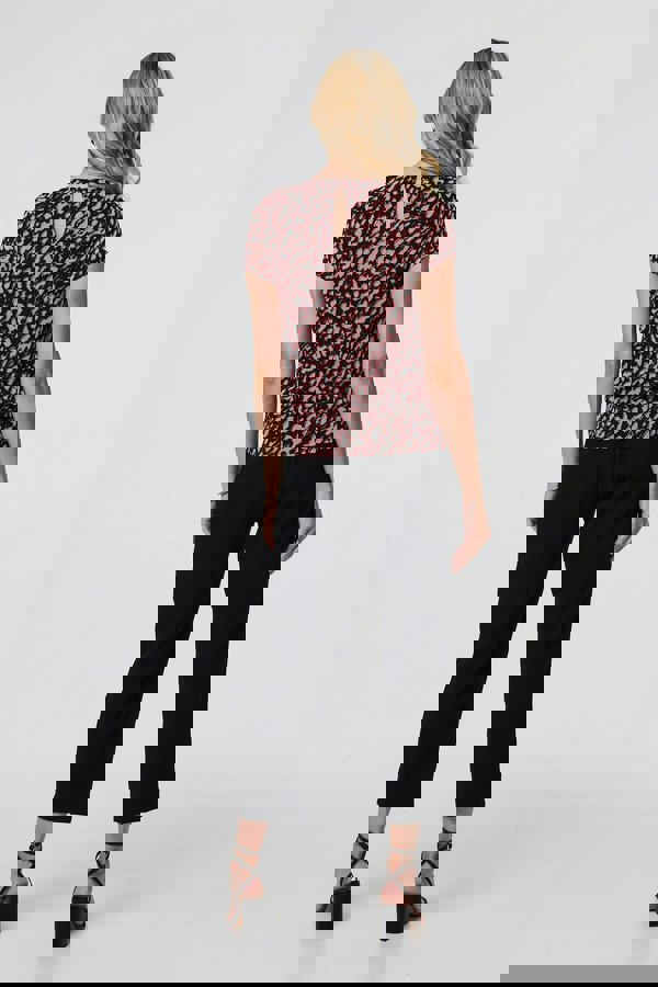 Black | Animal Print Sparkle Trim Cap Sleeve Top
