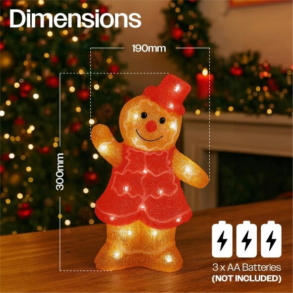 Scotts of Stow Xmas Haus 30cm Acrylic Festive Christmas LED Gingerbread Women Battery Operated