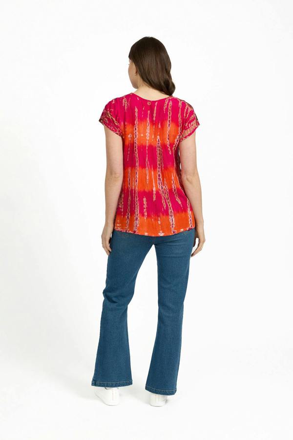 Mudflower Batik Floral Embellished Tie Dye Top