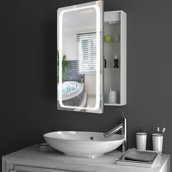 27inch X 20inch LED Illuminated Mirror Cabinet with Sensor Switch Bathroom Mirror Cabinets Living and Home Aluminum Back (Touch)