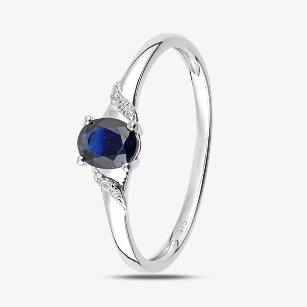 T. H. Baker 9ct White Gold Oval Blue Sapphire Ring DR1612WSA