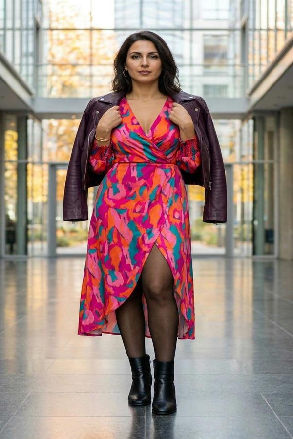 Haniya Wrap Front Printed Midi Dress - Pink