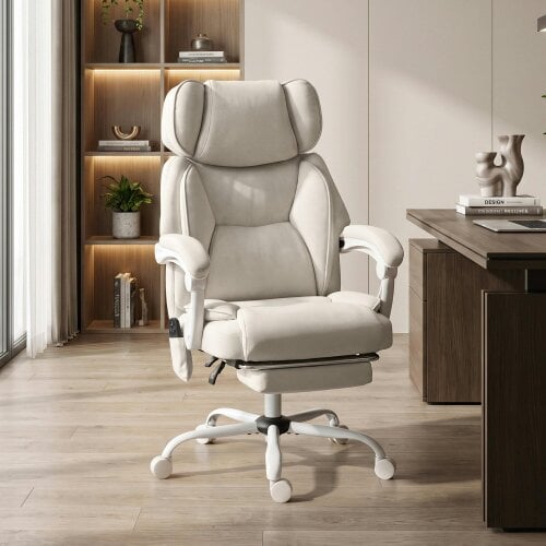 HOMCOM Office Chair with Massage, Heat, Adjustable Headrest, Cream