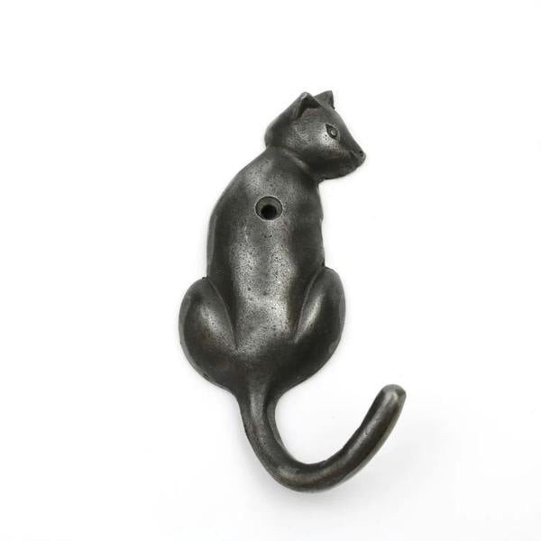 Antique Cast Iron Glancing Cat Design Single Coat Hook - 126mm