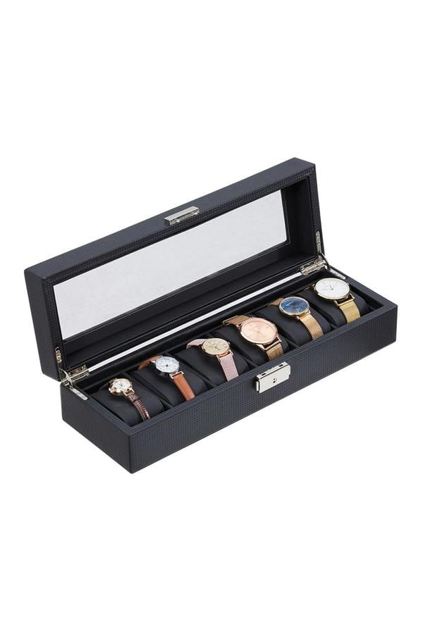 Elegant Faux Leather Watch Display Case with 6 Slots Watch Storage Case