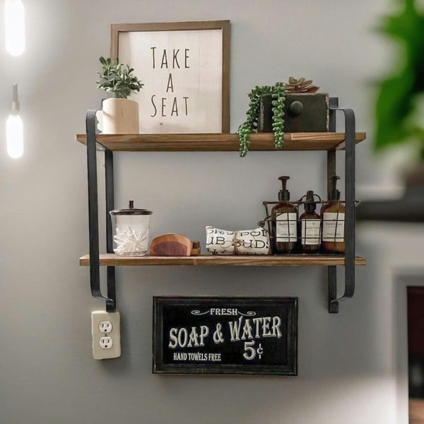 Rafaelo Mobilia Industrial 2 Tier Wooden Floating Shelf