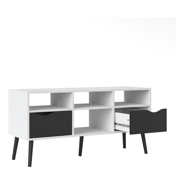 Wyld Haus Sapporo White and Matt Black Wide TV Unit 2 Drawers 4 Shelves