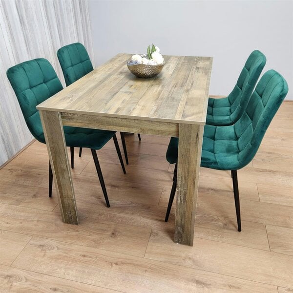 Kosy Koala Dining Set of 4 Dining Table and 4 Green Velvet Chairs Dining Room Furniture