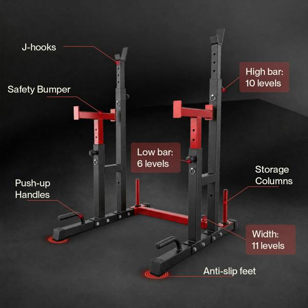 Centra Squat Rack Power Rack Heavy Duty 250KG Adjustable Bench Press Stand Black