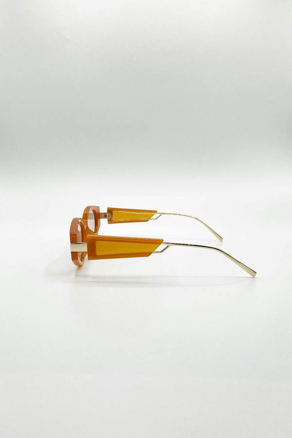 SVNX Oval Metal Detail Sunglasses In Orange