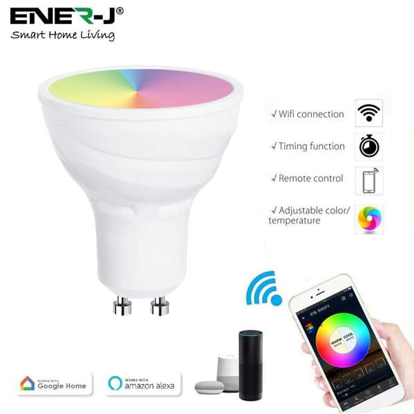 ENER-J 5W GU10 Smart WiFi LED Bulb, Dimmable RGB & Tunable White Spotlight, Alexa & Google Home Compatible - Single Pack