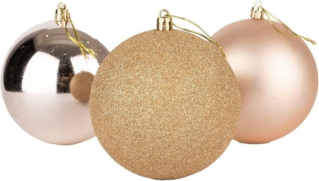 Shatchi 10cm Shatterproof Champagne Gold Christmas Baubles, Pack of 3 or 6, Tree Decorations - 6 Pack - PVC - Champagne Gold