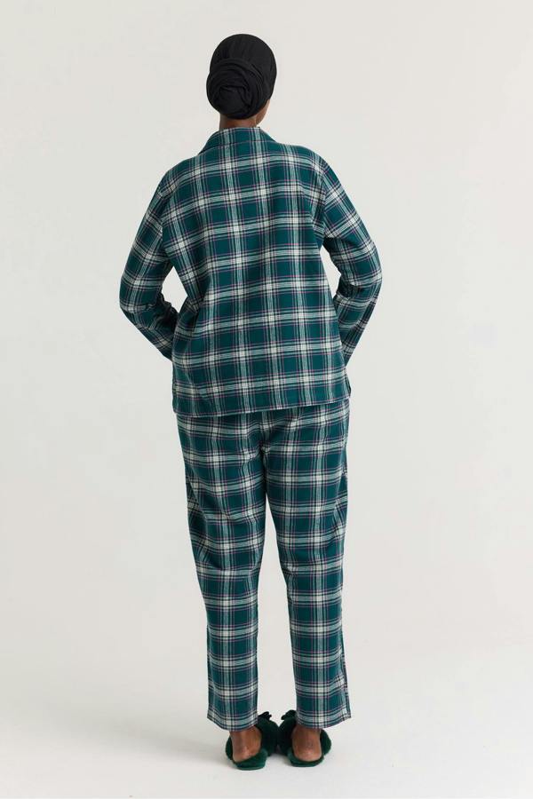 Plaid Long Pyjama Set in Green - Pajamas