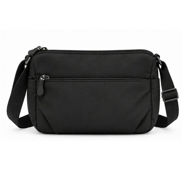 Lorenz Ladies Lightweight Multi Pocket Adjustable Crossbody Shoulder Bag - Black