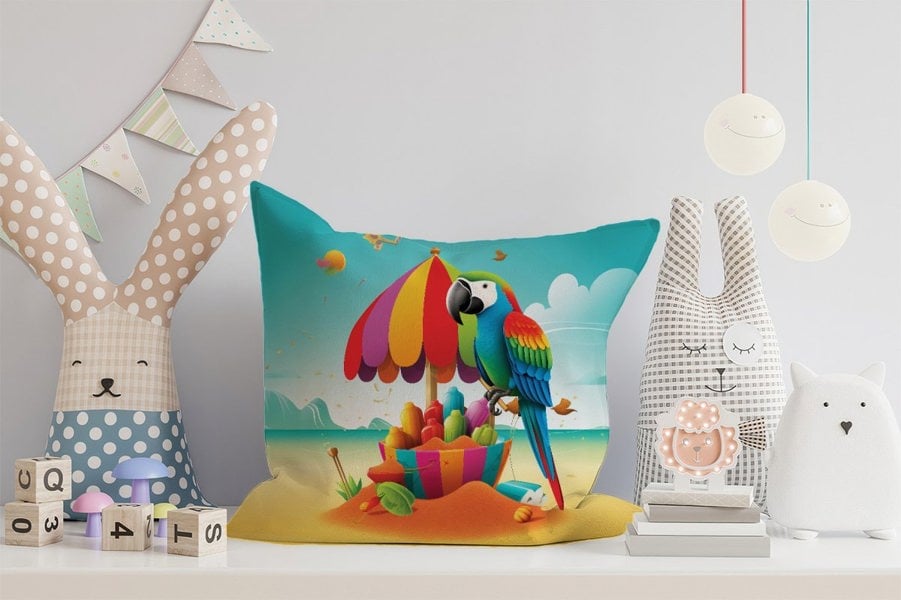 Warren Reed Parrot On A Beach Holiday Cushions