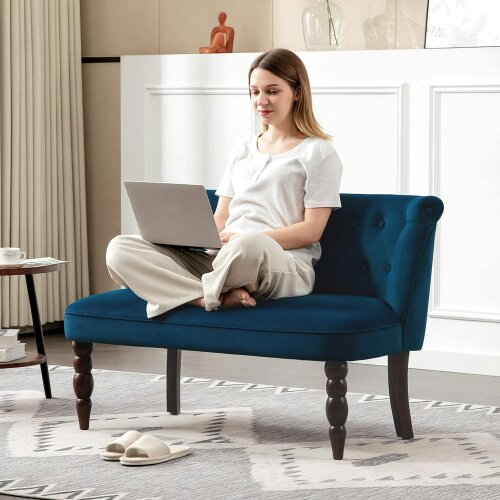 Wyld Haus Layono Dark Blue Velvet Diamond Button Tufted Wingback 2 Seater Sofa