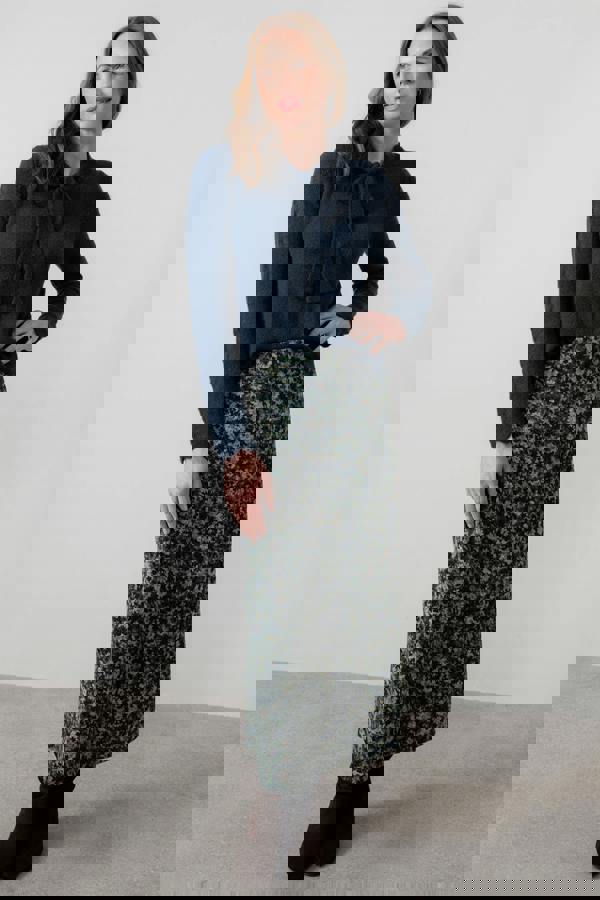 Lily & Me Melissa Floral Print Midi Skirt Green