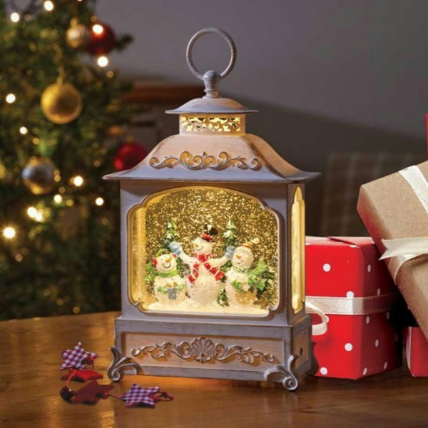Samuel Alexander 28cm Battery Operated LED Christmas Snowman Wonderland Lantern Decoration