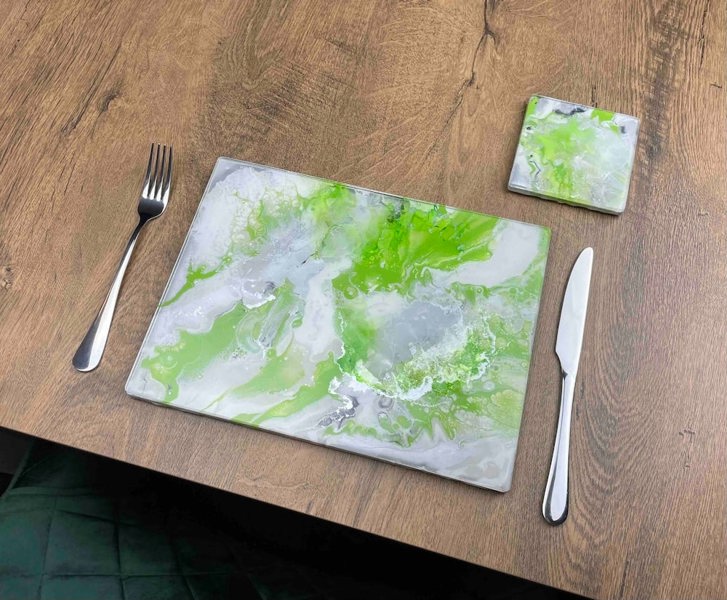 Kate Chesters Art Lime Green Dining Table Mats and Coasters - Heat Safe