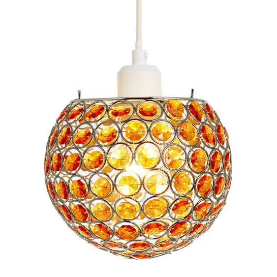 Happy Homewares Modern Round Globe Pendant Light Shade with Orange Acrylic Bead Jewels