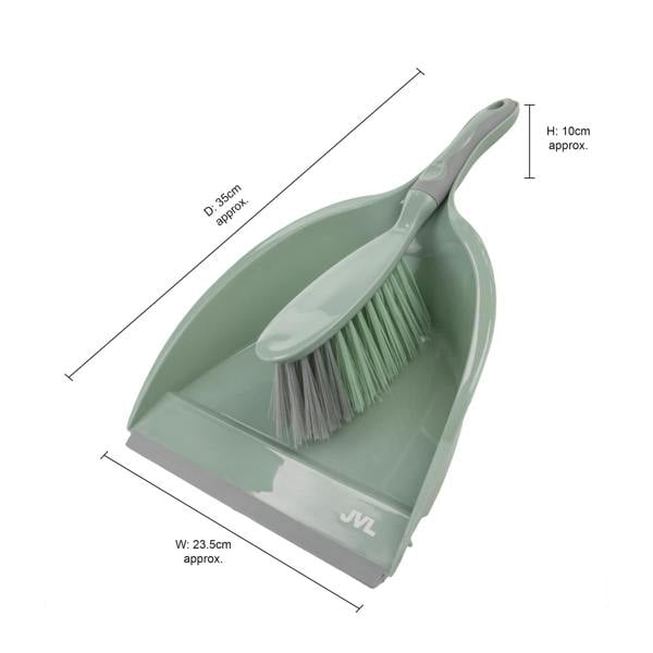 JVL Dust Pan And Brush Set / Rubber Grip - Green