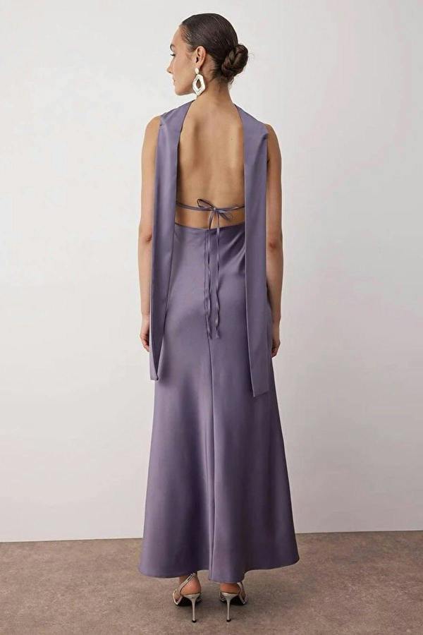 WOVCOR Scarf Detail Satin Maxi Dress with Strappy Design