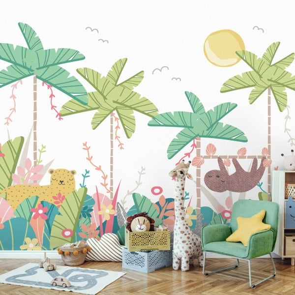 Origin Murals Jungle Animals Wall Mural - Pale Green