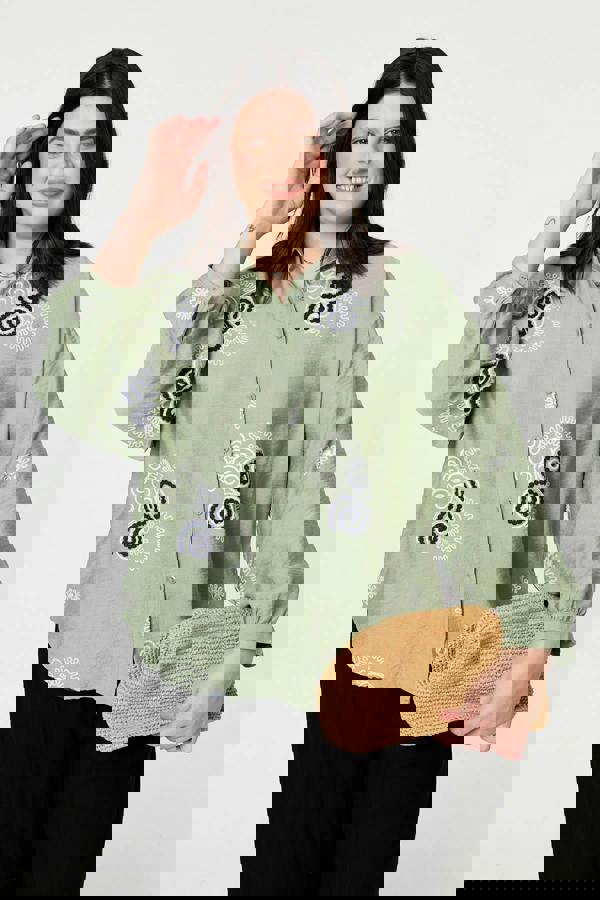 Khaki | Curve Embroidered Relaxed Shirt