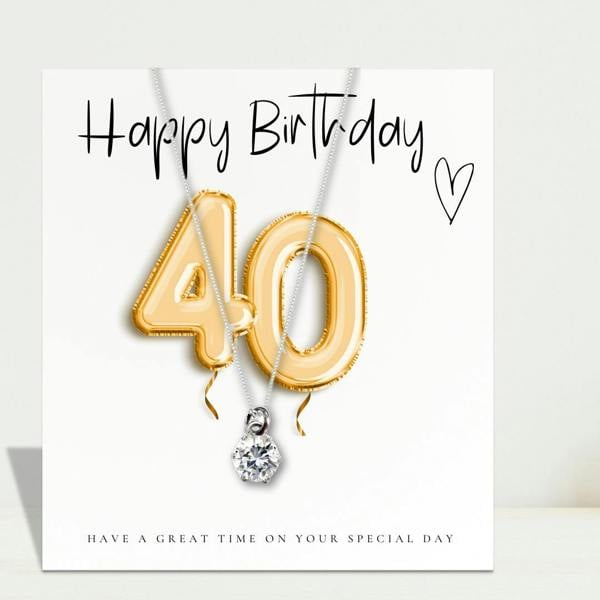 Aye Do Gifts 40th Birthday Cubic Zirconia Silver Necklace & Gold Balloons Gift Card