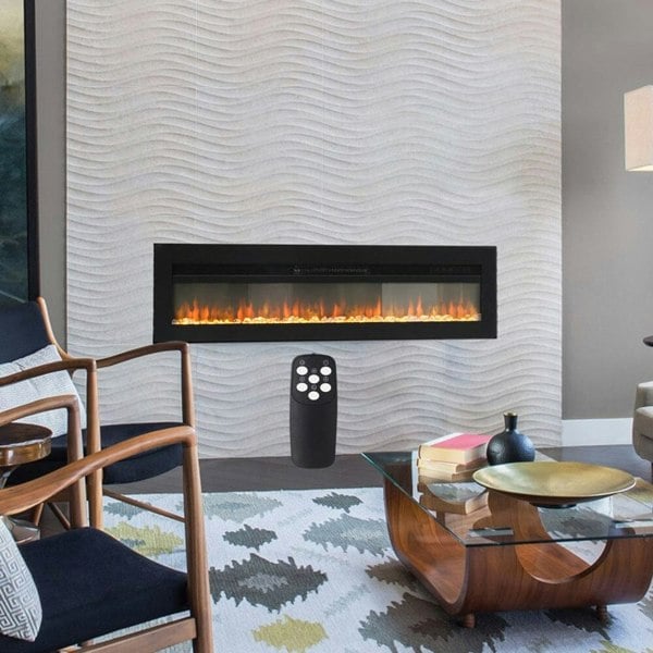 40/50/60 Inch Black/White Electric Fireplace 1800W Wall Mounted Heater With Installation Kit Wall Mounted Fireplaces Living and Home Black 70inch