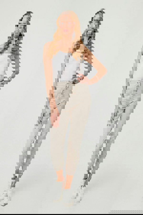 Cream | High Waist Slim Fit Cropped Cargo Pants
