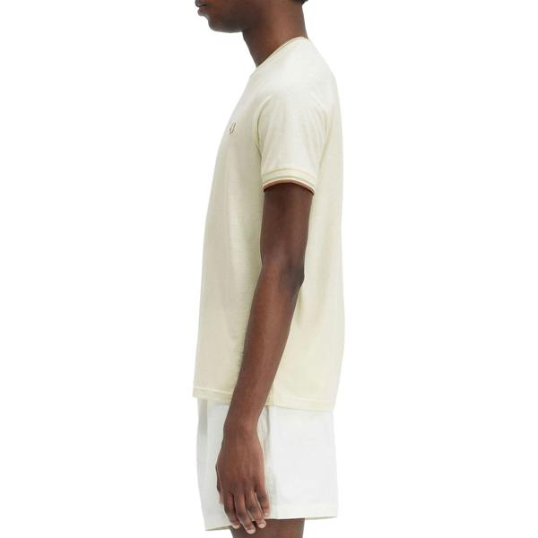 Side model shot of Fred Perry Twin Tipped T-Shirt for Men in Ecru/Oat/Warm Stone